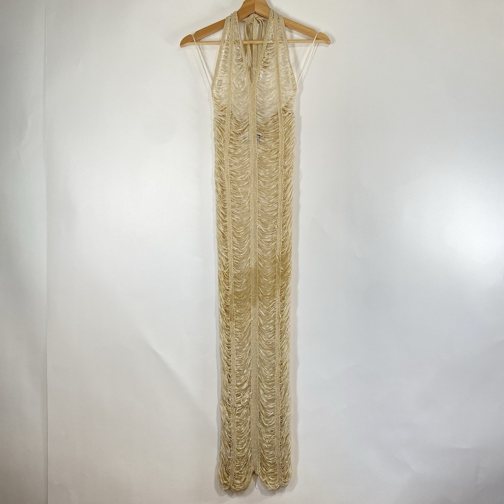 Boho Festival Halter Coverup Maxi Dress Blanc Clothing Womens Size S Crochet